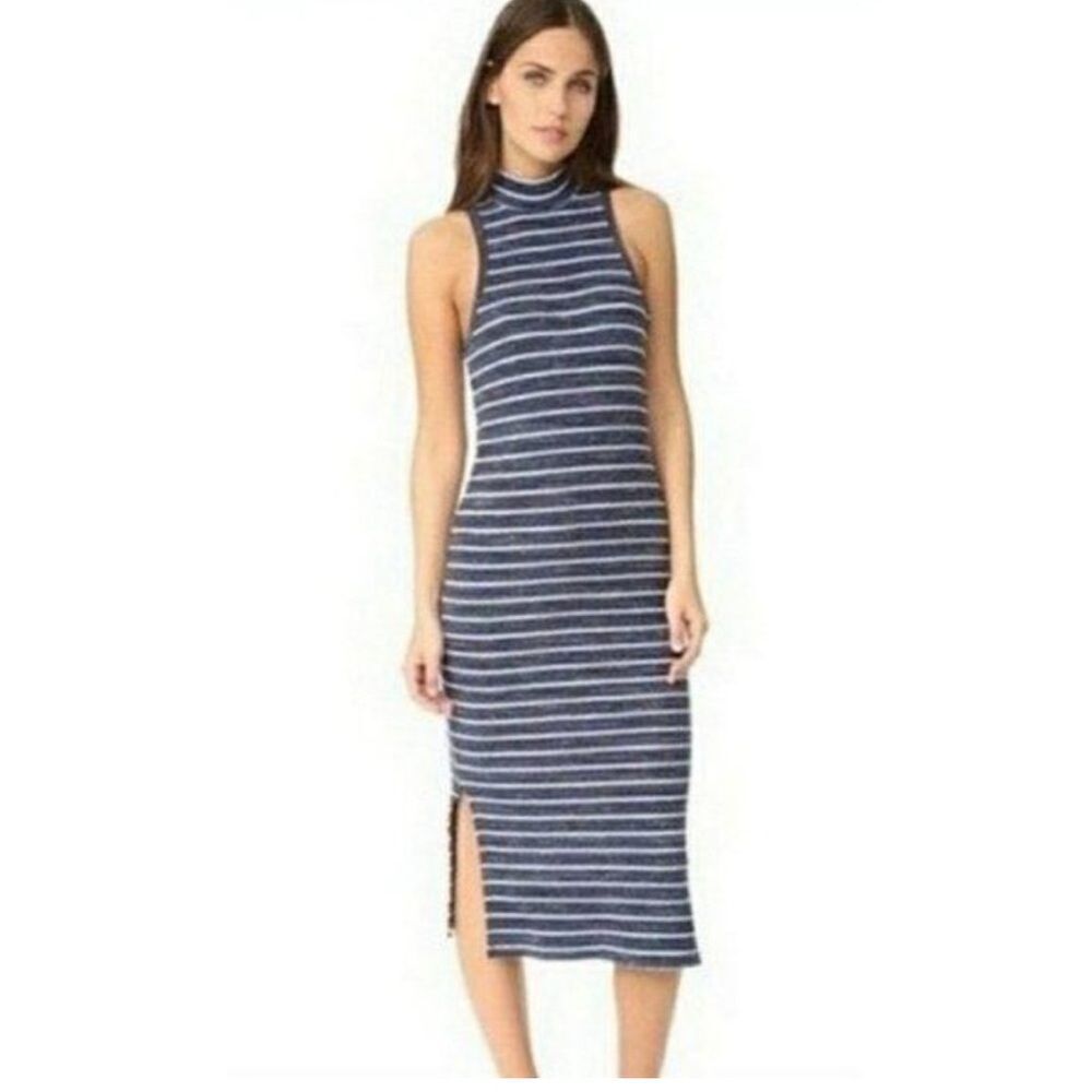 Splendid Mock Neck Striped Ribbed Midi Tank Dress. Size Medium.
